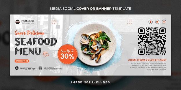 Plantilla especial de banner o portada de redes sociales para menú de restaurante de mariscos