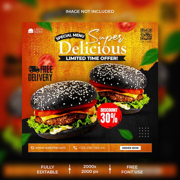 Plantilla especial de banner de publicación de redes sociales de hamburguesa