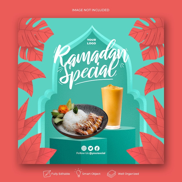 Plantilla especial de banner de redes sociales de instagram de menú de ramadán