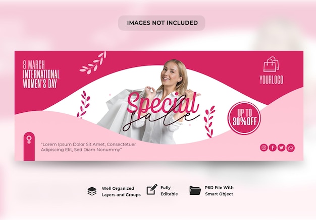 Plantilla especial de banner web de venta de día de la mujer