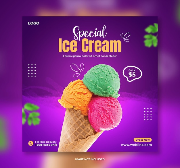 Plantilla especial de diseño de banner de publicación de redes sociales de helado y banner de publicación de Instagram