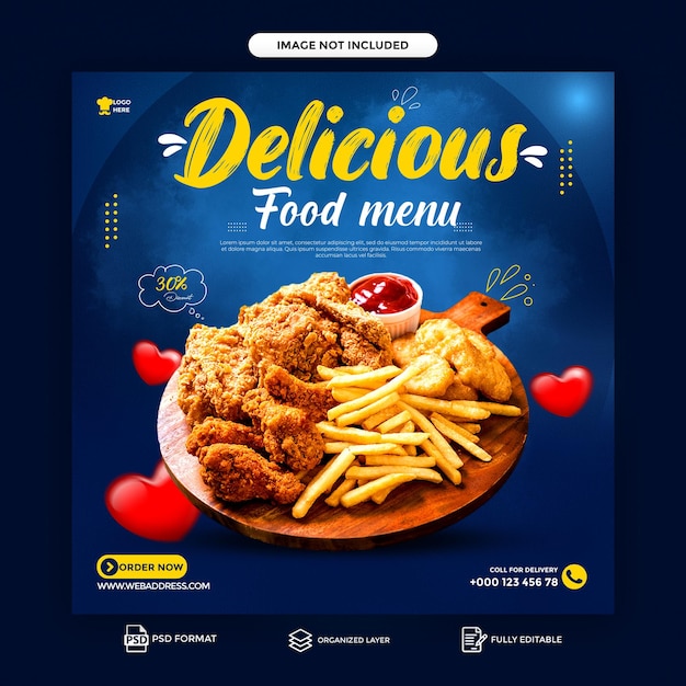 Plantilla especial de diseño de publicación de banner de instagram y promoción de redes sociales de comida deliciosa psd