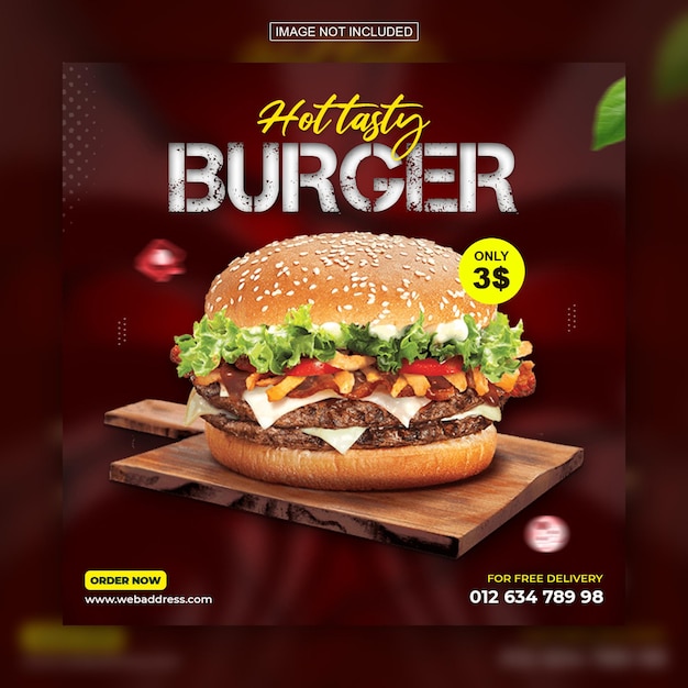 PSD plantilla especial de diseño de publicación de instagram de redes sociales de hamburguesas deliciosas