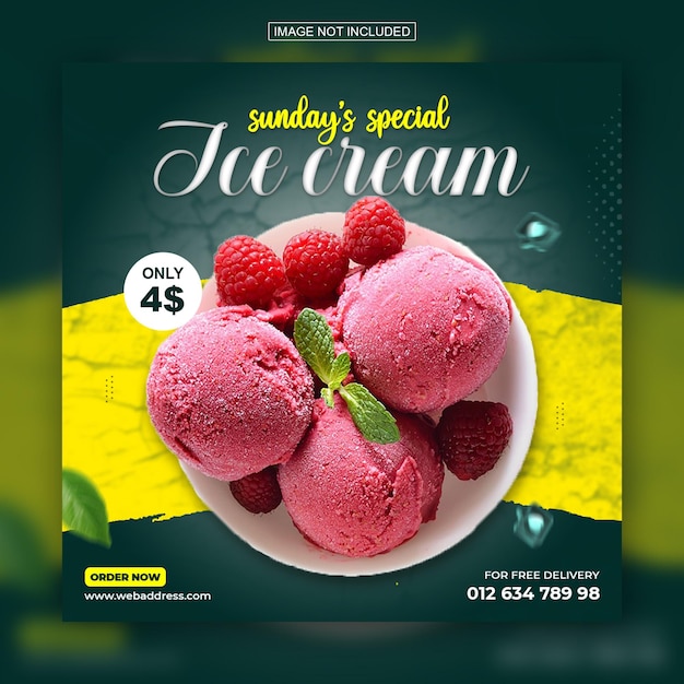 Plantilla especial de diseño de publicación de instagram de redes sociales de helados deliciosos