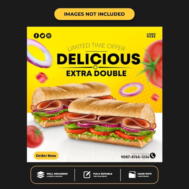 PSD plantilla especial de publicación de banner de redes sociales de delicious burger