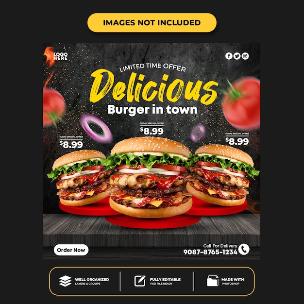 Plantilla especial de publicación de banner de redes sociales de Delicious Burger