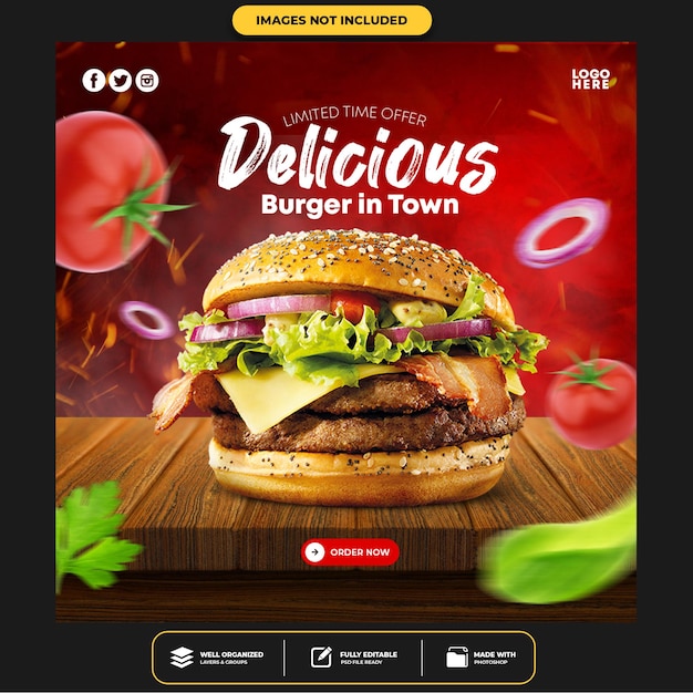 Plantilla especial de publicación de banner de redes sociales de delicious burger