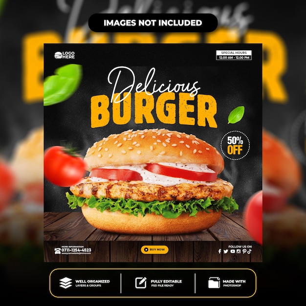 Plantilla especial para publicación en redes sociales de delicious burger