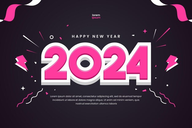 plantilla de estandarte de celebración del año nuevo 2024 con diseño de decoración de confeti