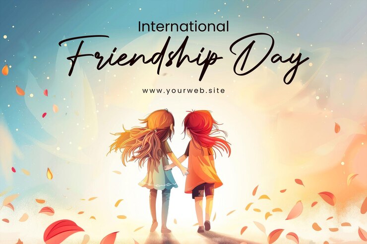 PSD plantilla de estandarte del día de la amistad feliz con un fondo de personas que se toman de la mano