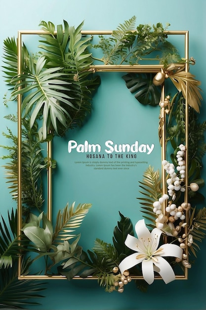 PSD plantilla de estandarte de domingo de palma para la fiesta cristiana con hojas de palma