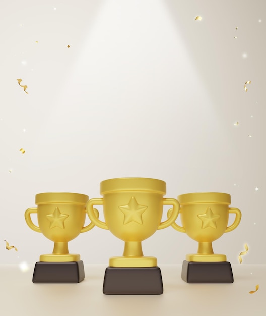 plantilla de estandarte de trofeo de fondo beige gráfico en 3D