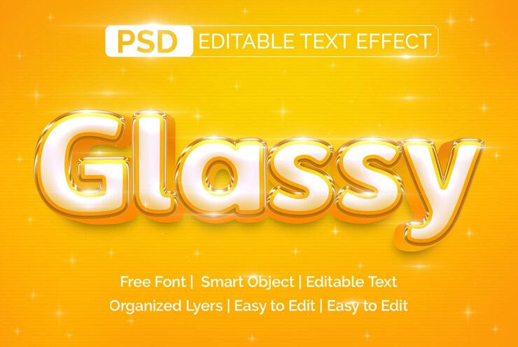 Plantilla de estilo de capa de efecto de texto de Photoshop 3D moderno y vidrioso