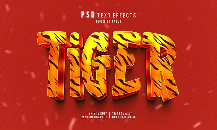 PSD plantilla de estilo de efecto de texto editable 3d creativo con textura de tigre