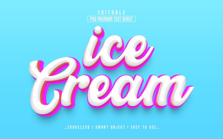 PSD plantilla de estilo de efecto de texto editable premium 3d de helado