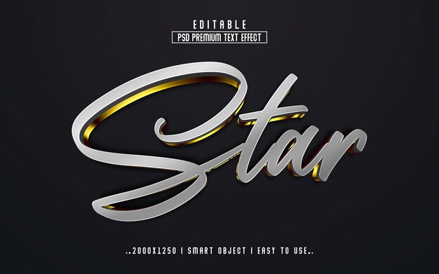 Plantilla de estilo de efecto de texto editable realista Star 3d