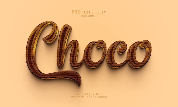 plantilla de estilo de maqueta de efecto de texto 3D editable de PSD Choco
