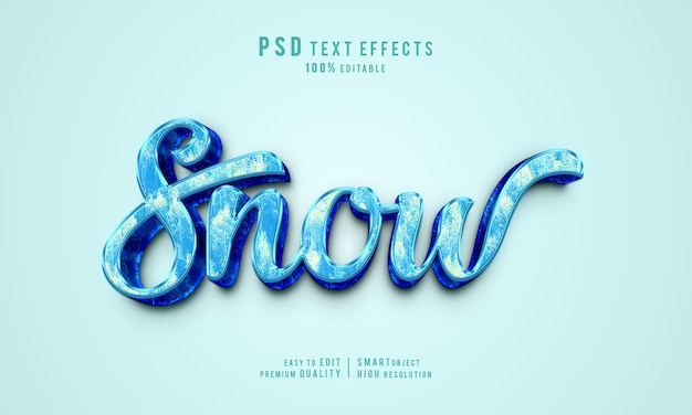 Plantilla de estilo de maqueta de efecto de texto 3d editable para psd winter snow