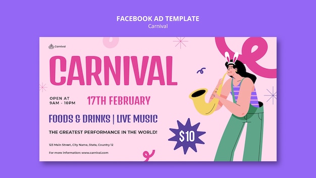 PSD plantilla de evento de carnaval en facebook