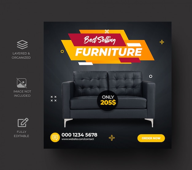 Plantilla exclusiva de banner de redes sociales para venta de muebles