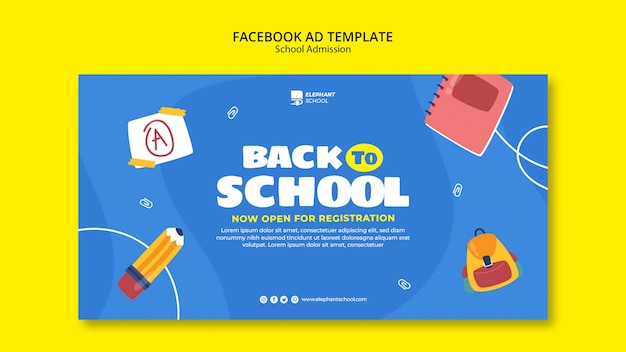 Plantilla de facebook de admisión a la escuela de diseño plano