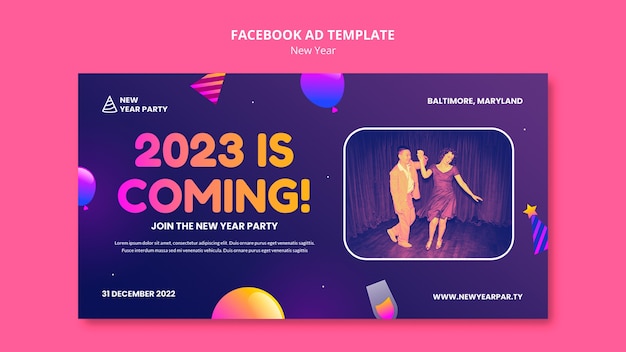 PSD plantilla de facebook de año nuevo degradado 2023