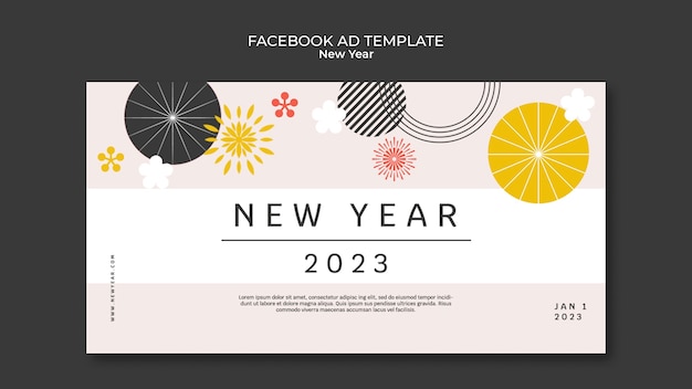 PSD plantilla de facebook de año nuevo de diseño plano