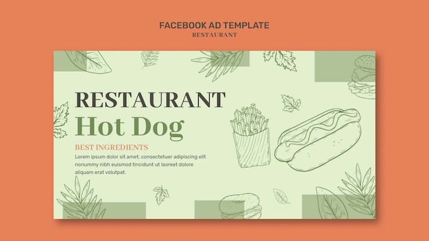 PSD plantilla de facebook de apertura de un restaurante dibujada a mano