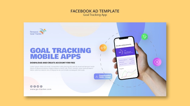 PSD plantilla de facebook de la aplicación de seguimiento de objetivos