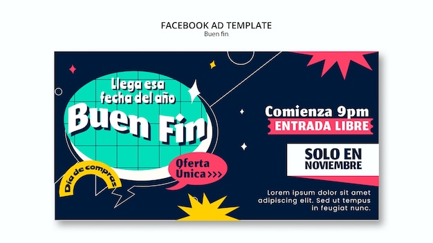 PSD plantilla de facebook buen fin de diseño plano