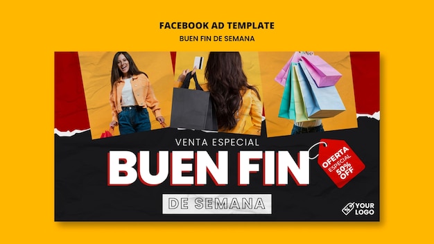 Plantilla de facebook buen fin de diseño plano