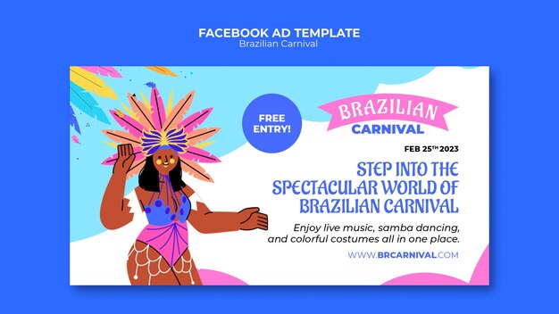 PSD plantilla de facebook de carnaval brasileño de diseño plano