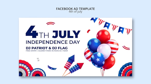 PSD plantilla de facebook de celebración del 4 de julio