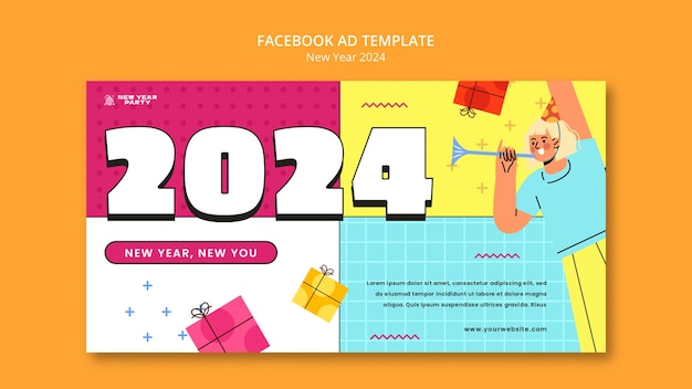 PSD plantilla de facebook de celebración del año nuevo 2024