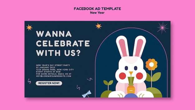 PSD plantilla de facebook de celebración de año nuevo