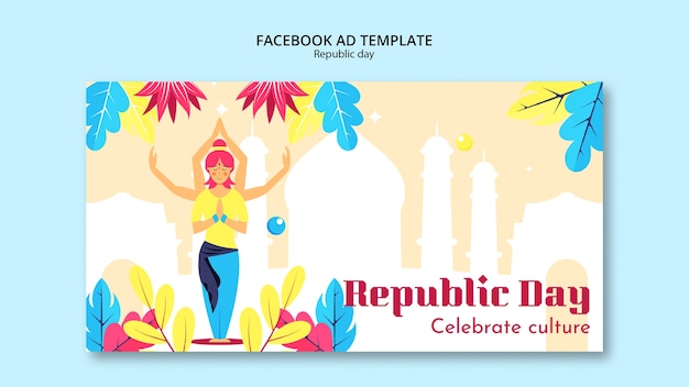 PSD plantilla de facebook de celebración del día de la república de diseño plano