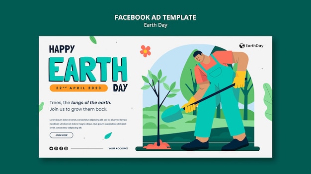 PSD plantilla de facebook de celebración del día de la tierra