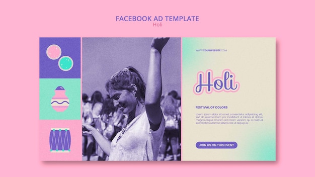 Plantilla de facebook de celebración del festival holi