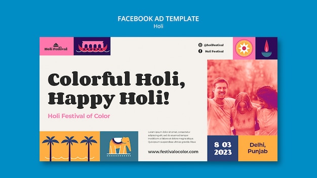 PSD plantilla de facebook de celebración del festival holi