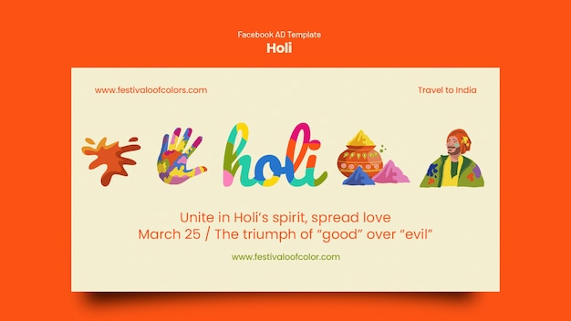 PSD plantilla de facebook de celebración del festival holi