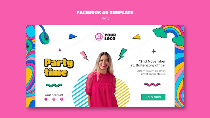 PSD plantilla de facebook de celebración de fiesta de diseño plano