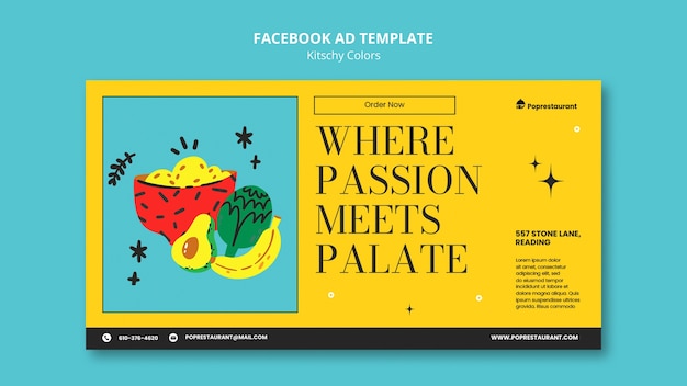 Plantilla de facebook de comida de colores kitsch