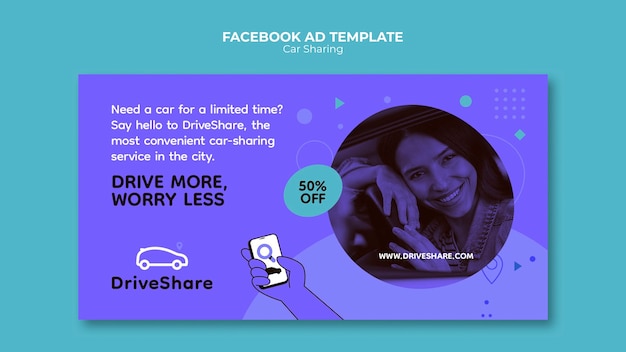 PSD plantilla de facebook para compartir coche de diseño plano