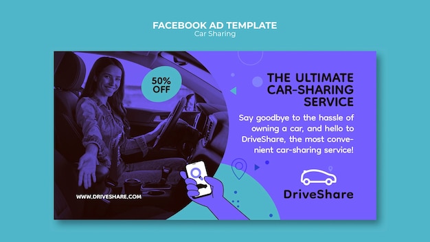 Plantilla de facebook para compartir coche de diseño plano