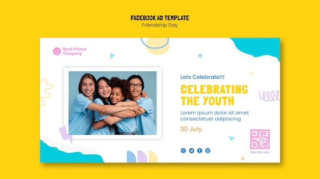 PSD plantilla de facebook del día de la amistad de diseño plano