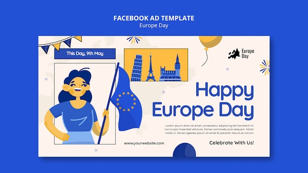 PSD plantilla de facebook del día de europa dibujada a mano