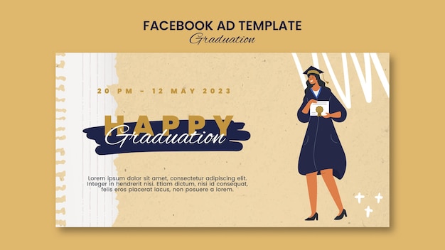 PSD plantilla de facebook de día de graduación de diseño plano