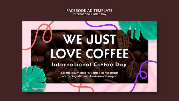 PSD plantilla de facebook del día internacional del café dibujada a mano