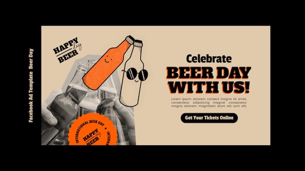 PSD plantilla de facebook del día internacional de la cerveza dibujada a mano