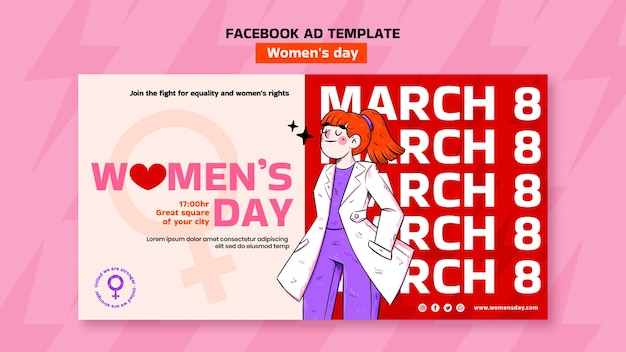 Plantilla de facebook del día de la mujer de diseño plano